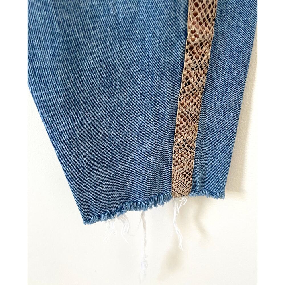 Bershka High Rise Straight Snake Stripe Denim Jeans Blue Beige Size 00 - Picture 4 of 7